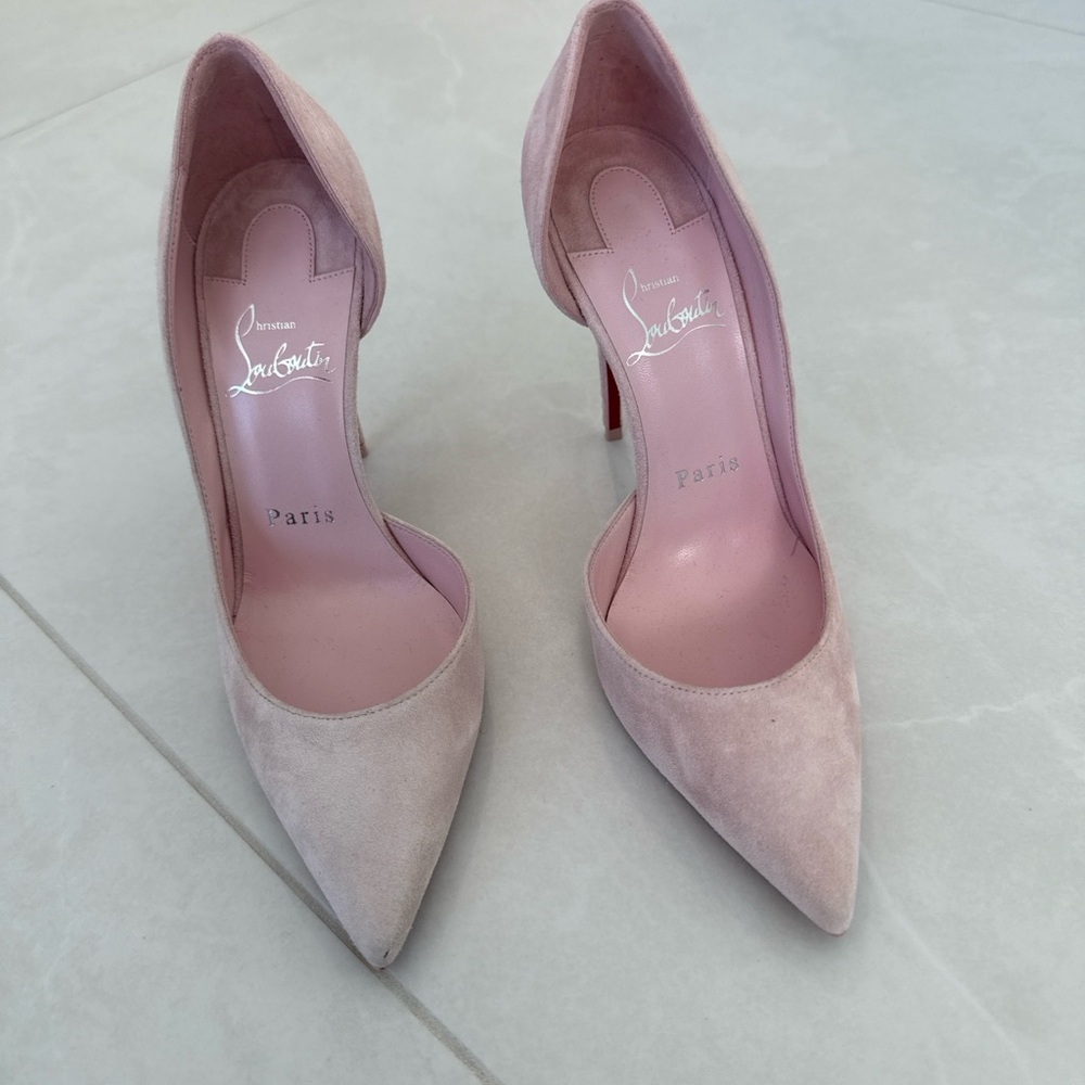 Christian Louboutin Pale Pink Suede Pointed-Toe Pumps